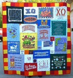 The result of a T-shirt quilt remake. 