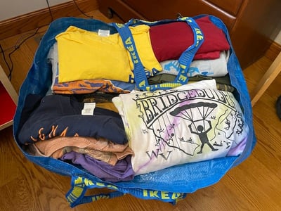 Bag of T-shirts ready for a quilt