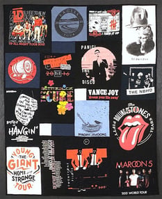 Rock concert T-shirt quilt. This quilt includes T-shirts from the Maroon 5 and the Rolling Stones.