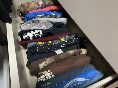 dresser drawer of T-shirts you need a quilt