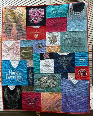 Harley Davidson T-shirt quilt with many necklines