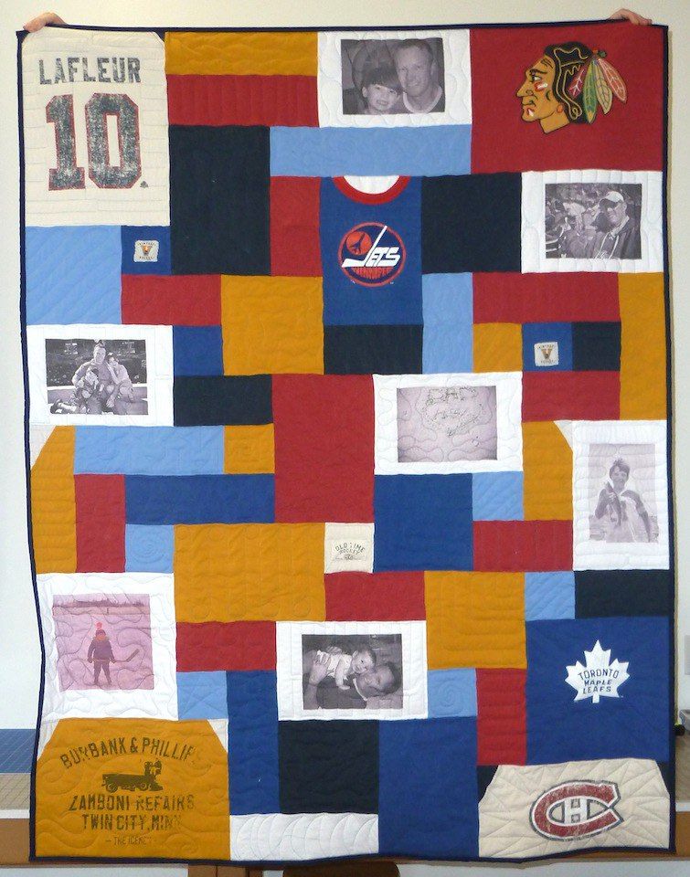 memorial quilt includes photos by Too Cool T-shirt Quilts