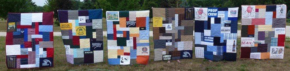 6 memorial quilts from granddad's clothing. One for each of the grandkids