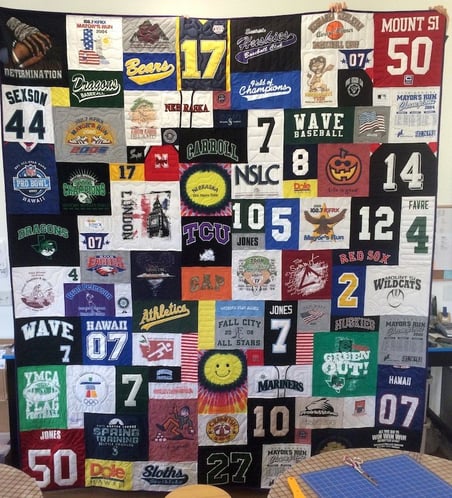 Football jersey quilt by Too Cool T-shirt Quilts