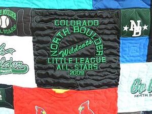 Baseball jacket used in a baseball T-shirt quilt by Too Cool T-shirt Quilts