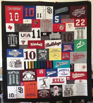 Karate belts used in a T-shirt quilt