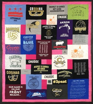 T-shirt quilt with border. Too Cool or puzzle style quilt