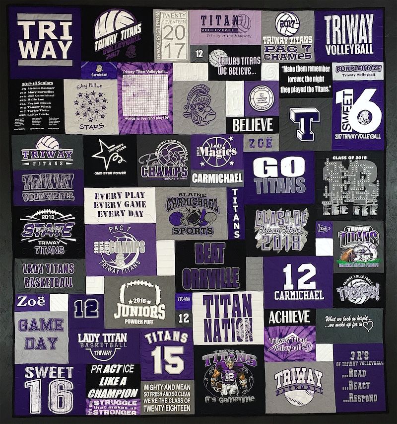 #TriWay Titan graduation T-shirt quilt by by Too Cool T-shirt Quilts.