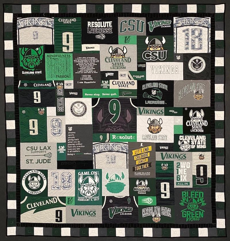 Cleveland State T-shirt quilt by Too Cool T-shirt Quilts.