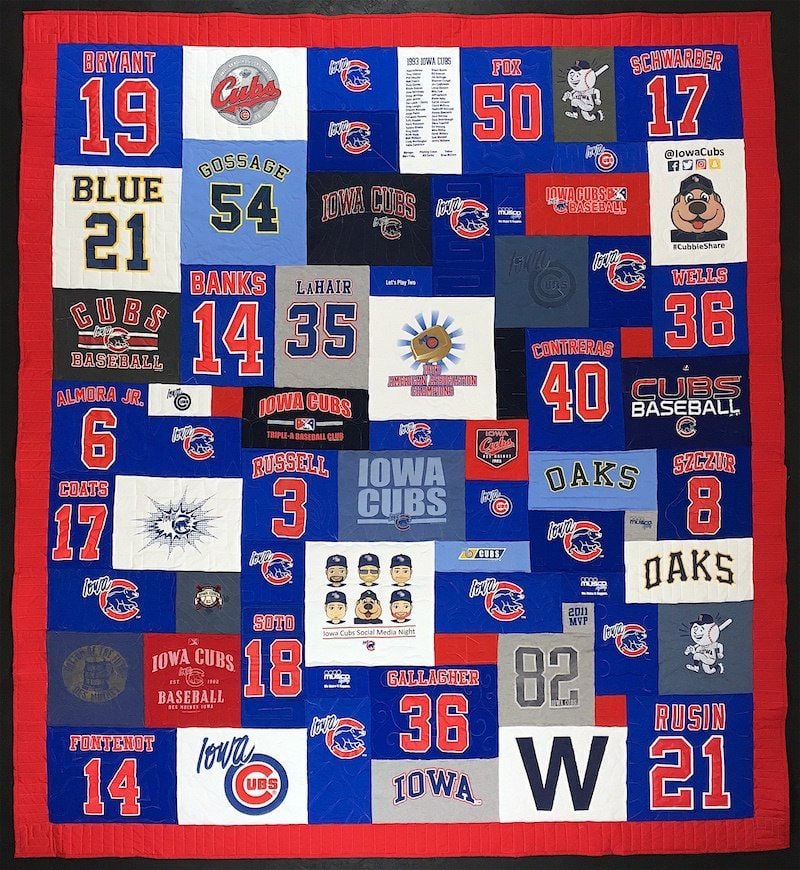 so many different numbers on a T-shirt quilt by Too Cool T-shirt Quilts