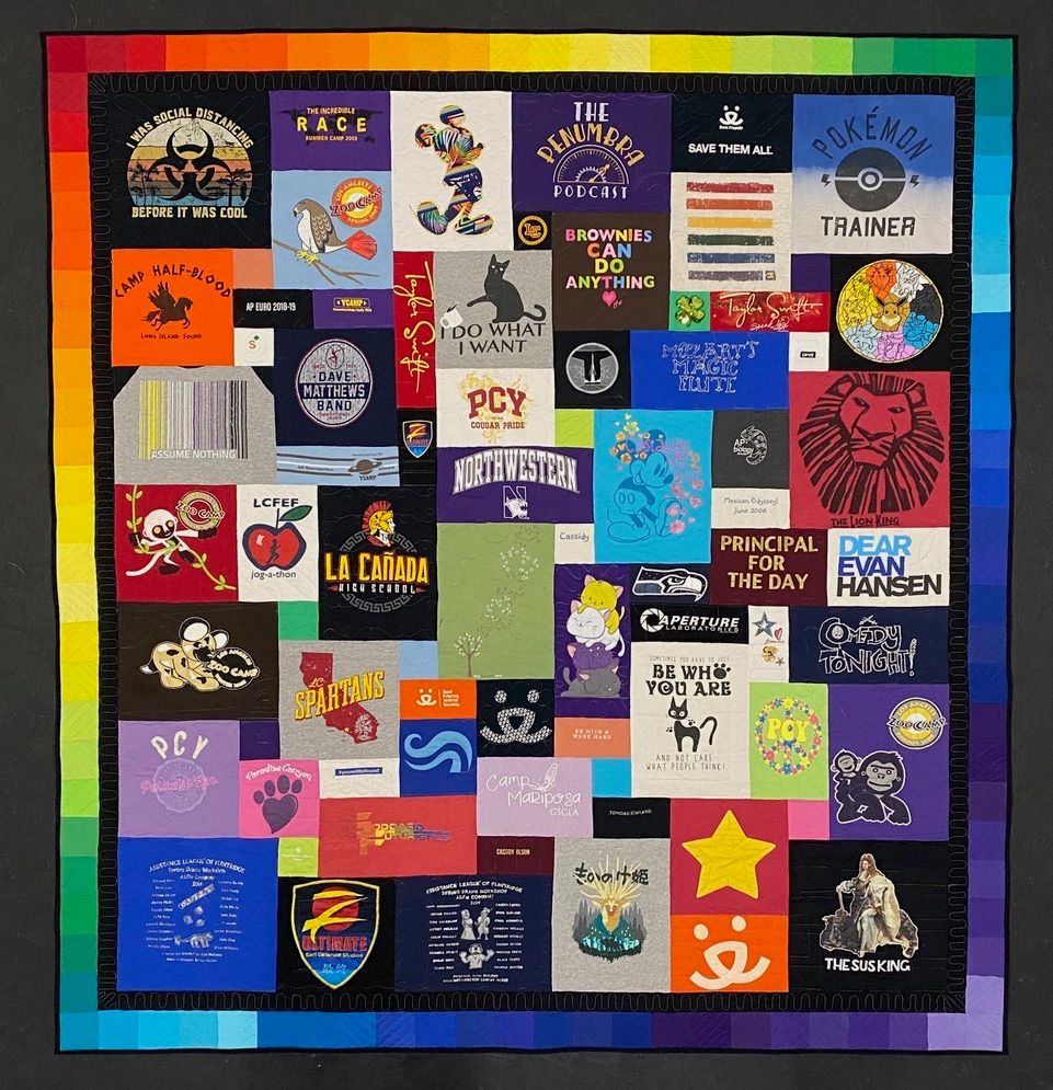 rainbow border on a Too Cool T-shirt Quilt