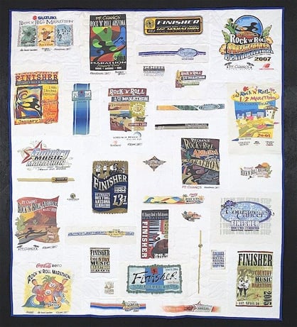 An all white rock n roll marathon T-shirt quilt